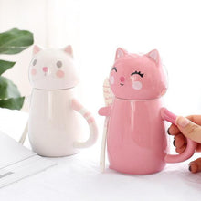 LOVELY CARTOON CAT CERAMIC MUGS + SPOON
