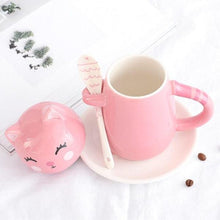 LOVELY CARTOON CAT CERAMIC MUGS + SPOON