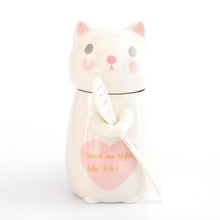 LOVELY CARTOON CAT CERAMIC MUGS + SPOON